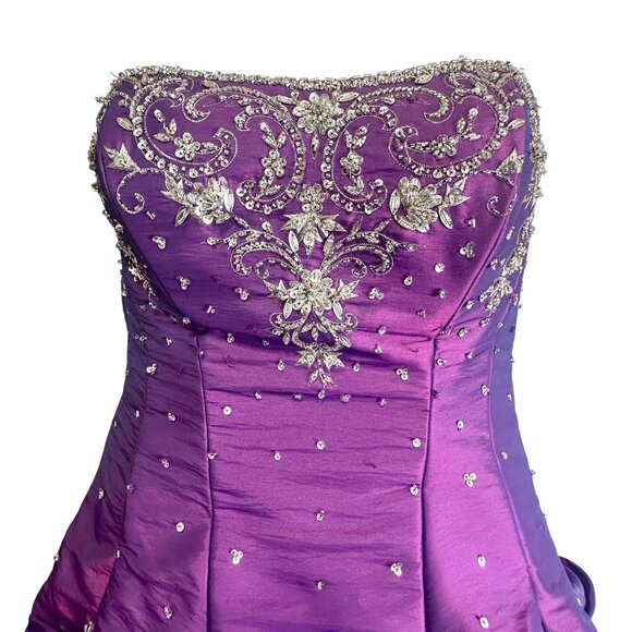 Strapless Purple Satin Corset Ball Gown Pageant Quinceanera Sweet 16 Prom Dress - Picture 5 of 16